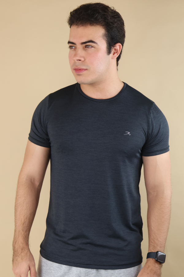 Playera Transpirable Hombre Para Ejercicio Negro Jaspe Manga Corta